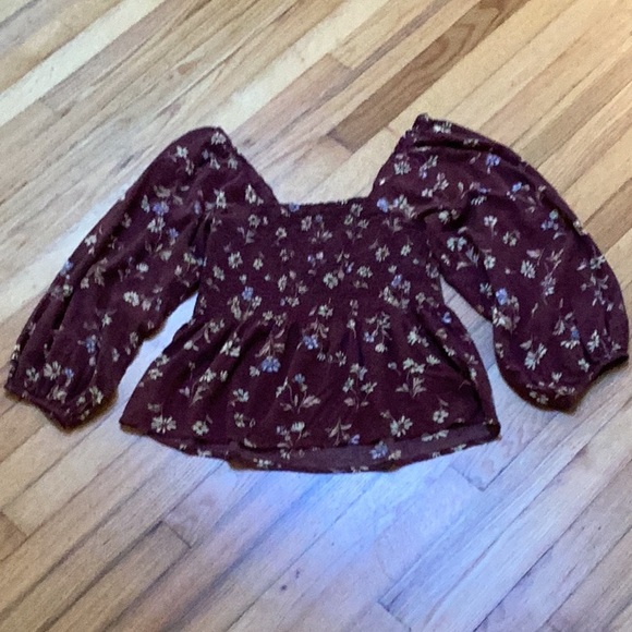 Madewell Lucie Smocked Square Neck Cotton Blouse Dark Merlot size 6 - Picture 7 of 11